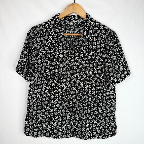 Vintage Black & White Geometric Print Blouse Small - Picture 1 of 5